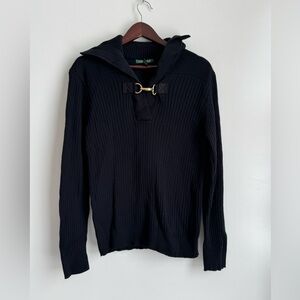 Lauren Ralph Lauren Knit Equestrian Black sweater women large large collar prep
